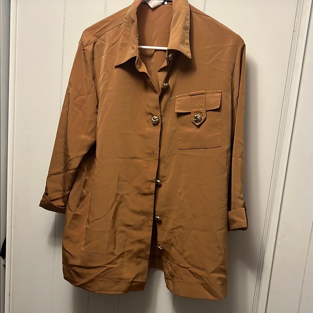 Brownstone studio Stylish Tan Button-Up shirt vintage size 18 petite